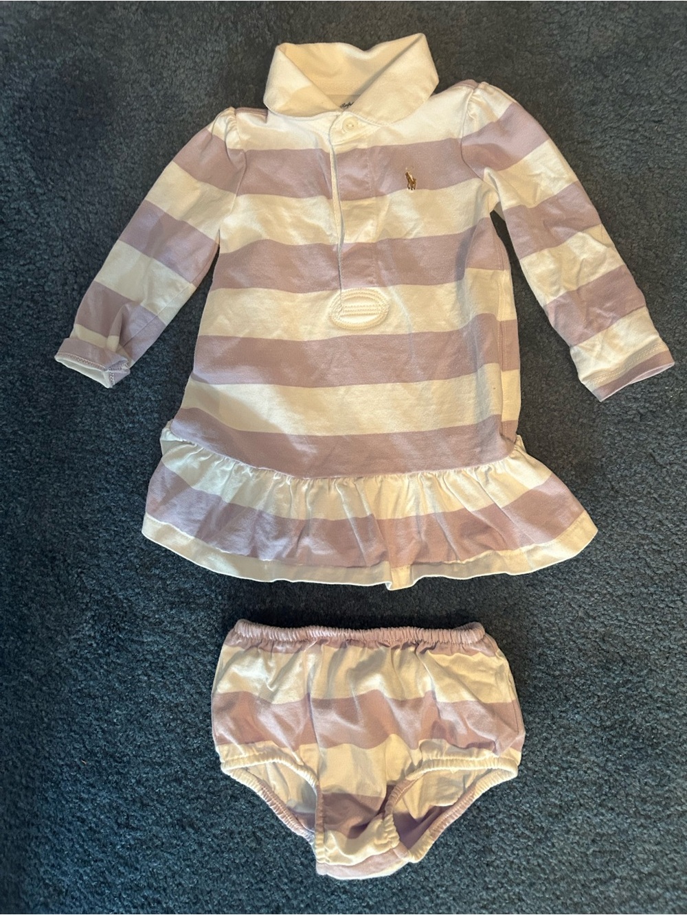 Ralph Lauren Pink and White Striped Polo Dress with Matching Bloomer